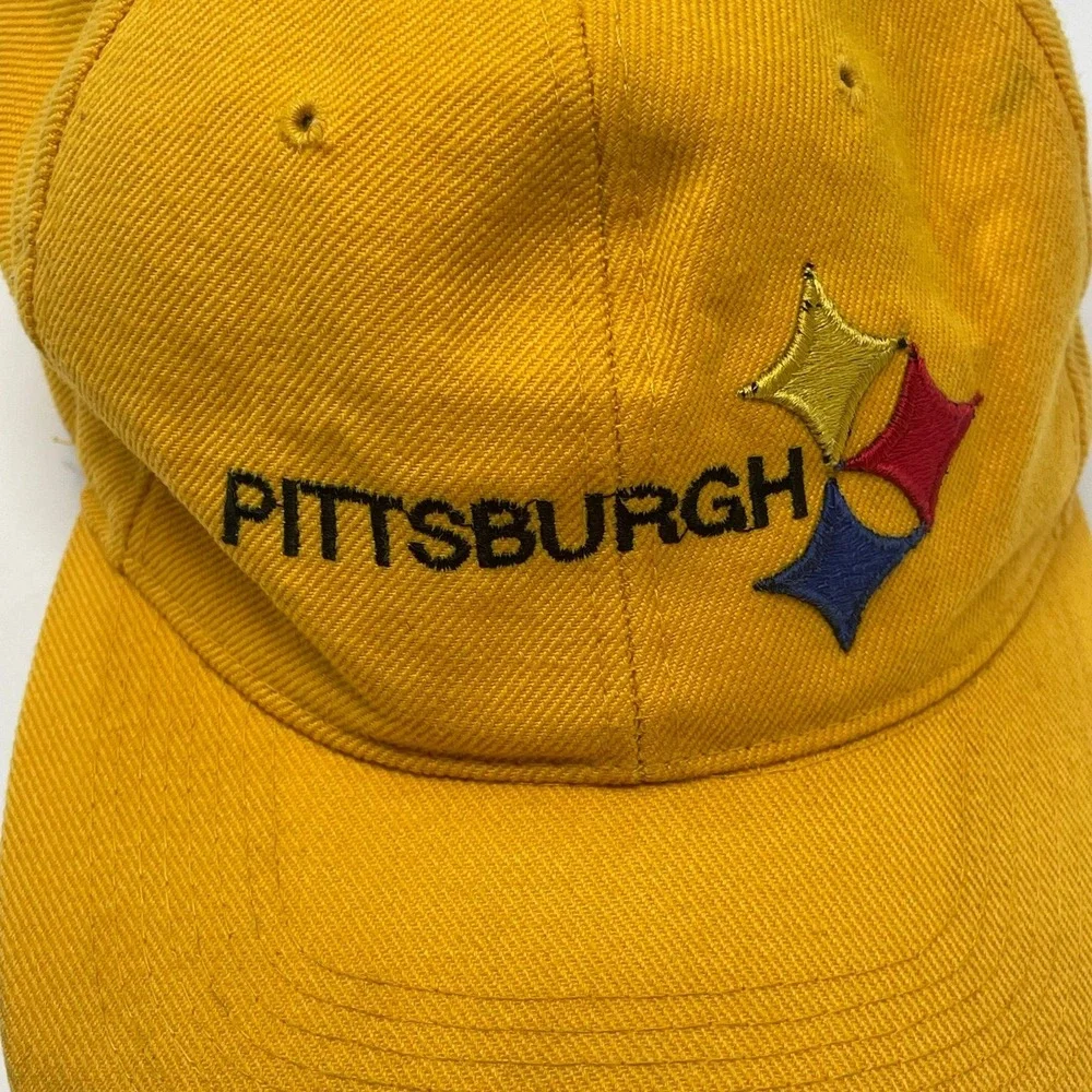 Vintage Pittsburgh Steelers Hat Gold Strapback NFL Football Cap Embroidered